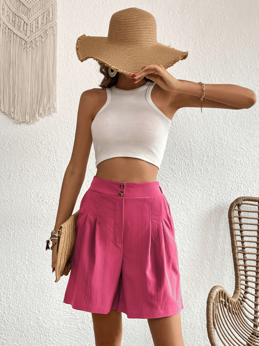 Eden Pocketed High Waist Shorts - Pink