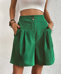 Eden Pocketed High Waist Shorts - Green