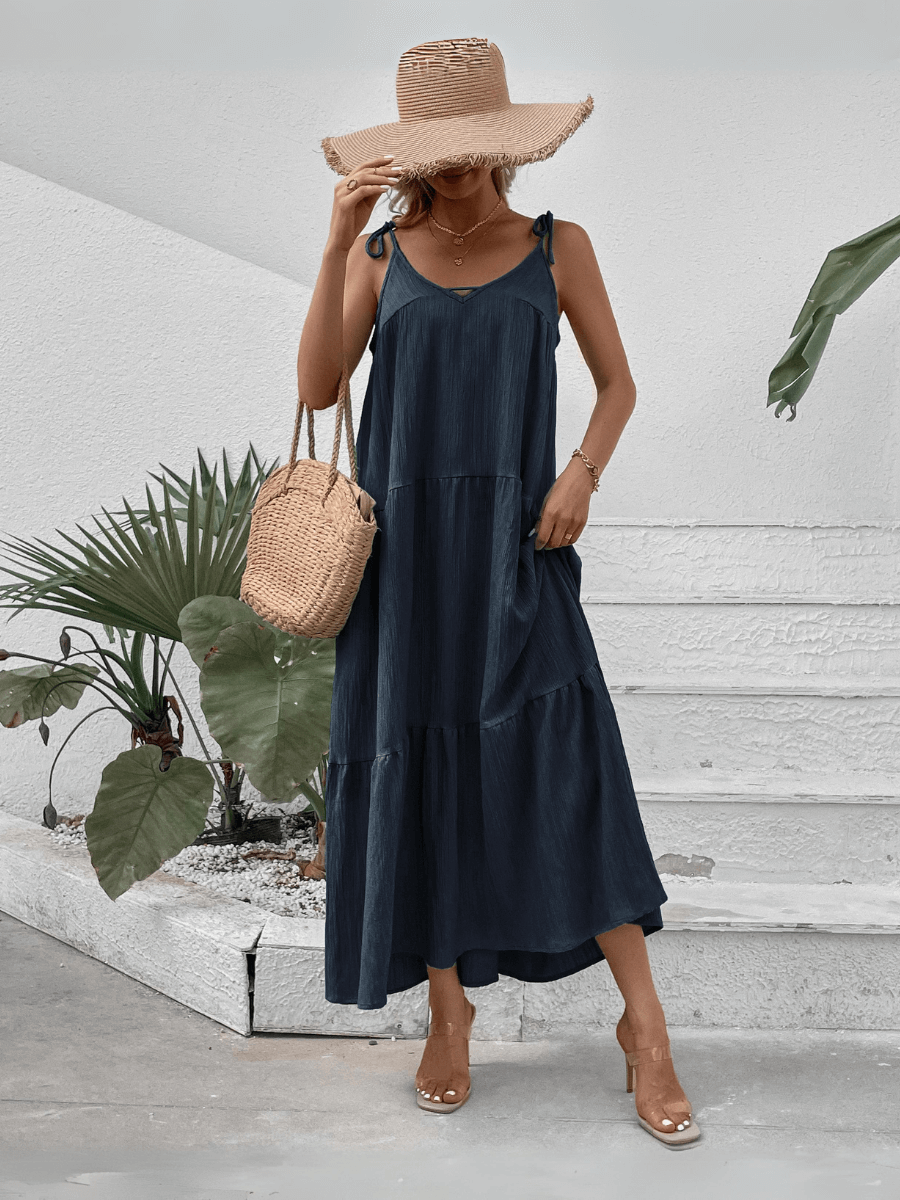 Shayna Flowy Tiered Maxi Dress - Navy