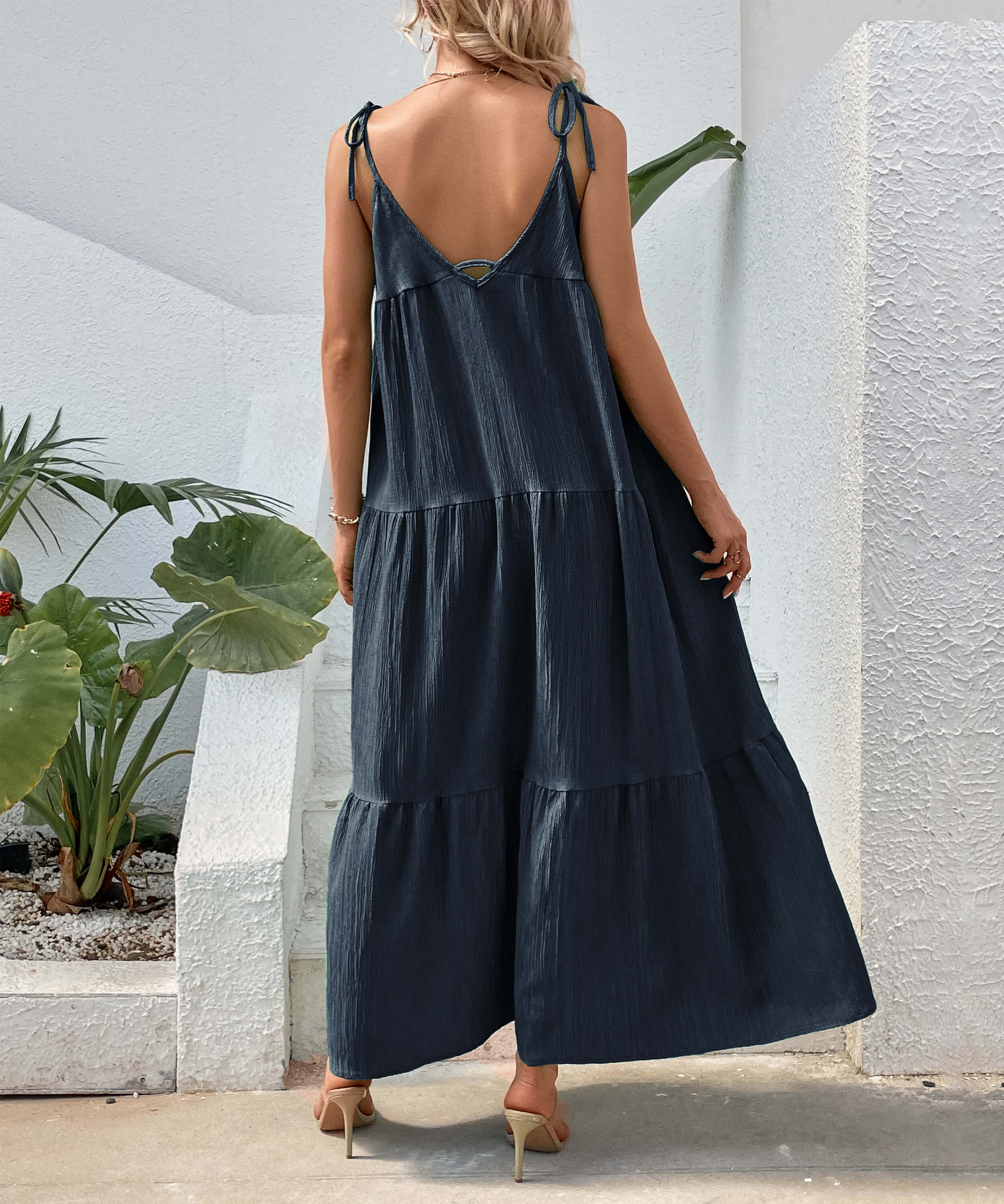 Shayna Flowy Tiered Maxi Dress - Navy