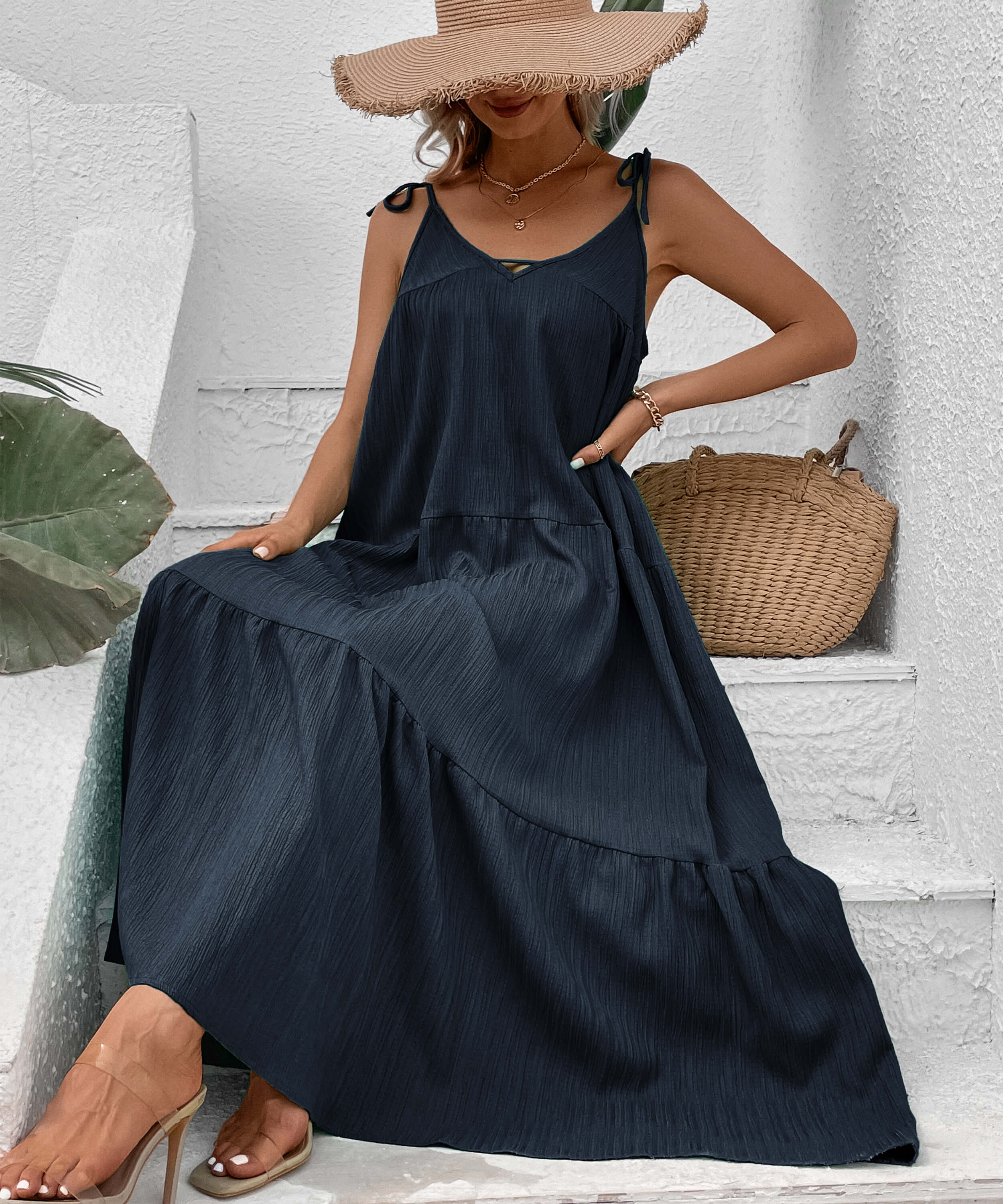 Shayna Flowy Tiered Maxi Dress - Navy