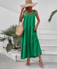 Shayna Flowy Tiered Maxi Dress - Green