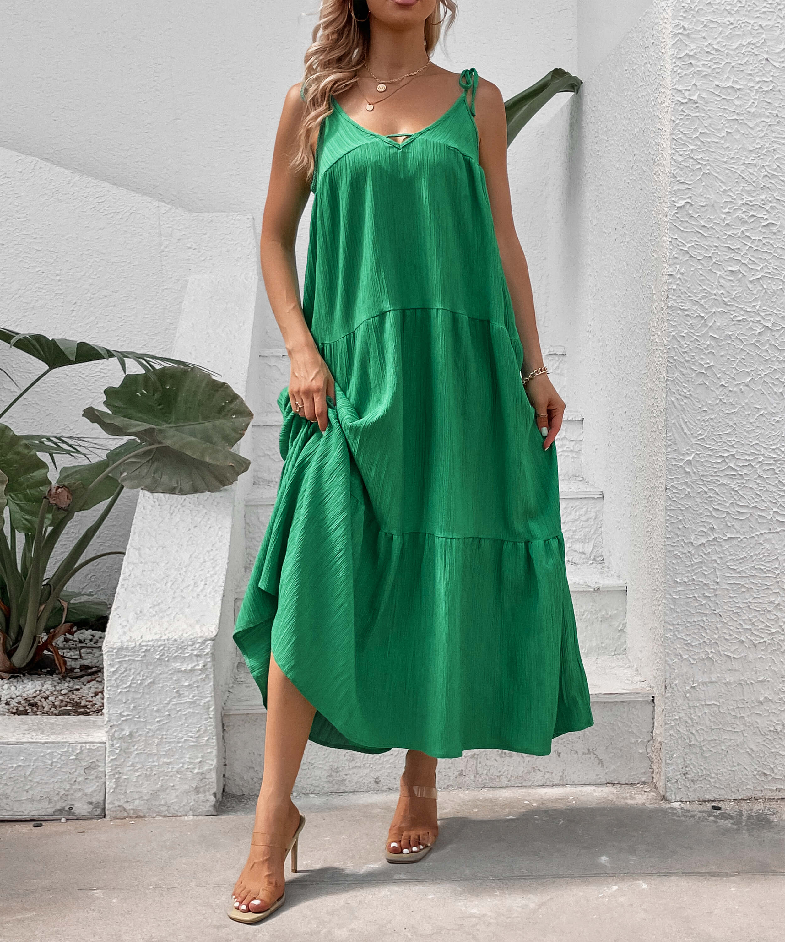 Shayna Flowy Tiered Maxi Dress - Green