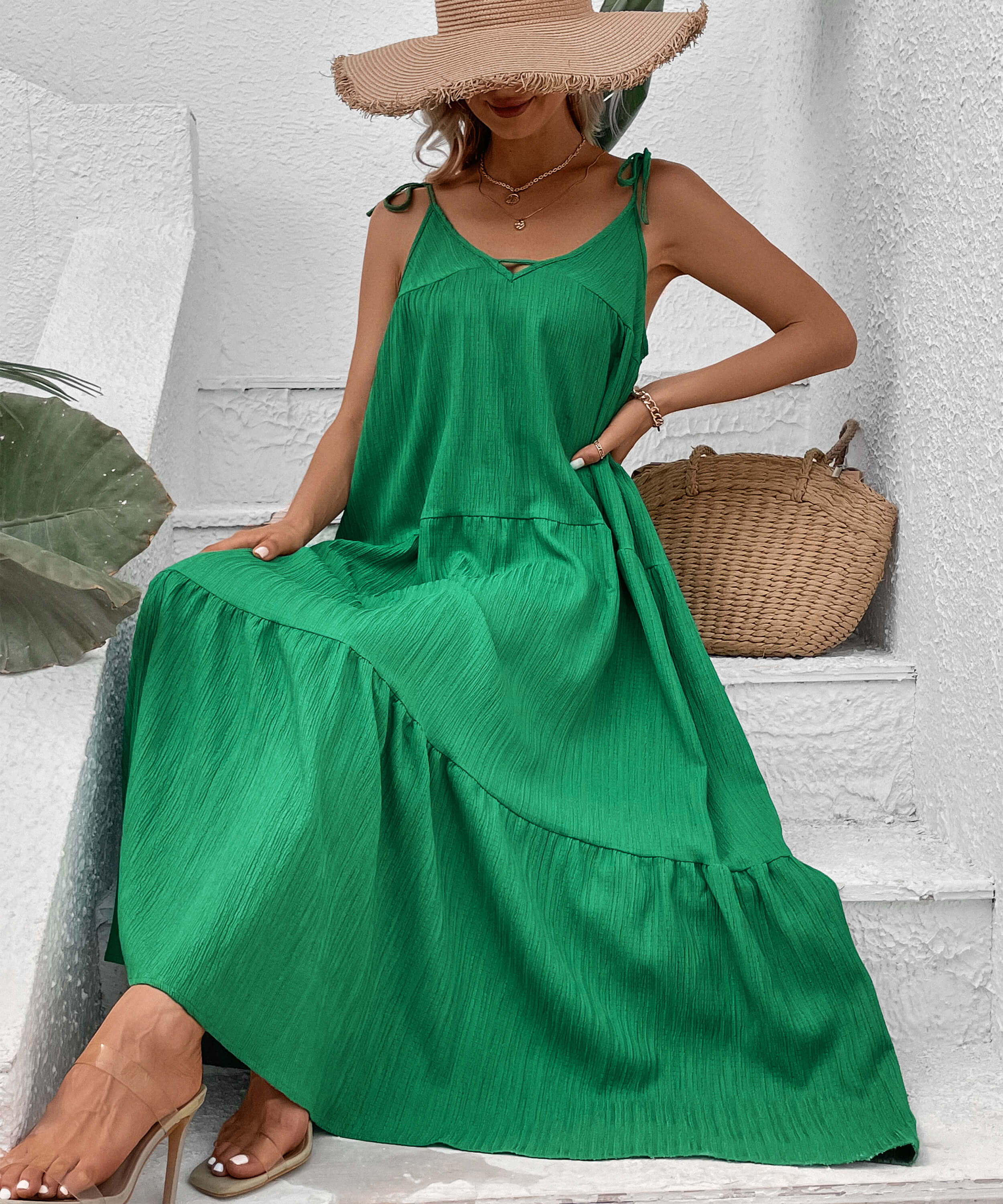 Shayna Flowy Tiered Maxi Dress - Green