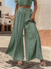 Maureen Printed Waist Tie Wide Leg Pant - Green