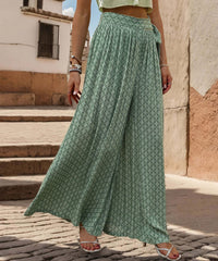 Maureen Printed Waist Tie Wide Leg Pant - Green