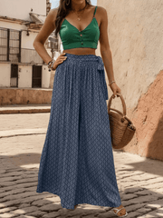 Maureen Printed Waist Tie Wide Leg Pant - Navy