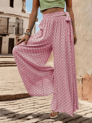 Maureen Printed Waist Tie Wide Leg Pant - Pink