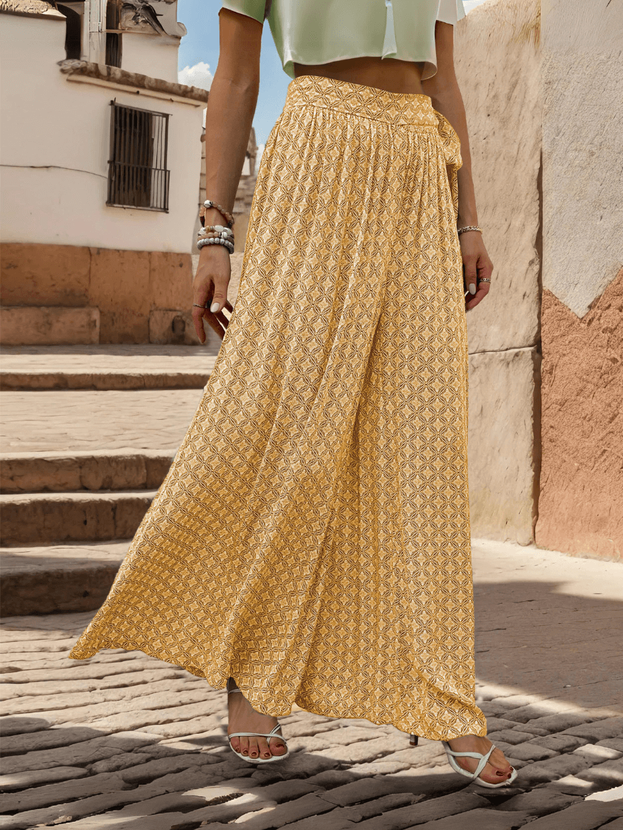 Maureen Printed Waist Tie Wide Leg Pant - Yellow