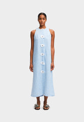 The Bloom Maxi Linen Vest Dress in Blue Vichy