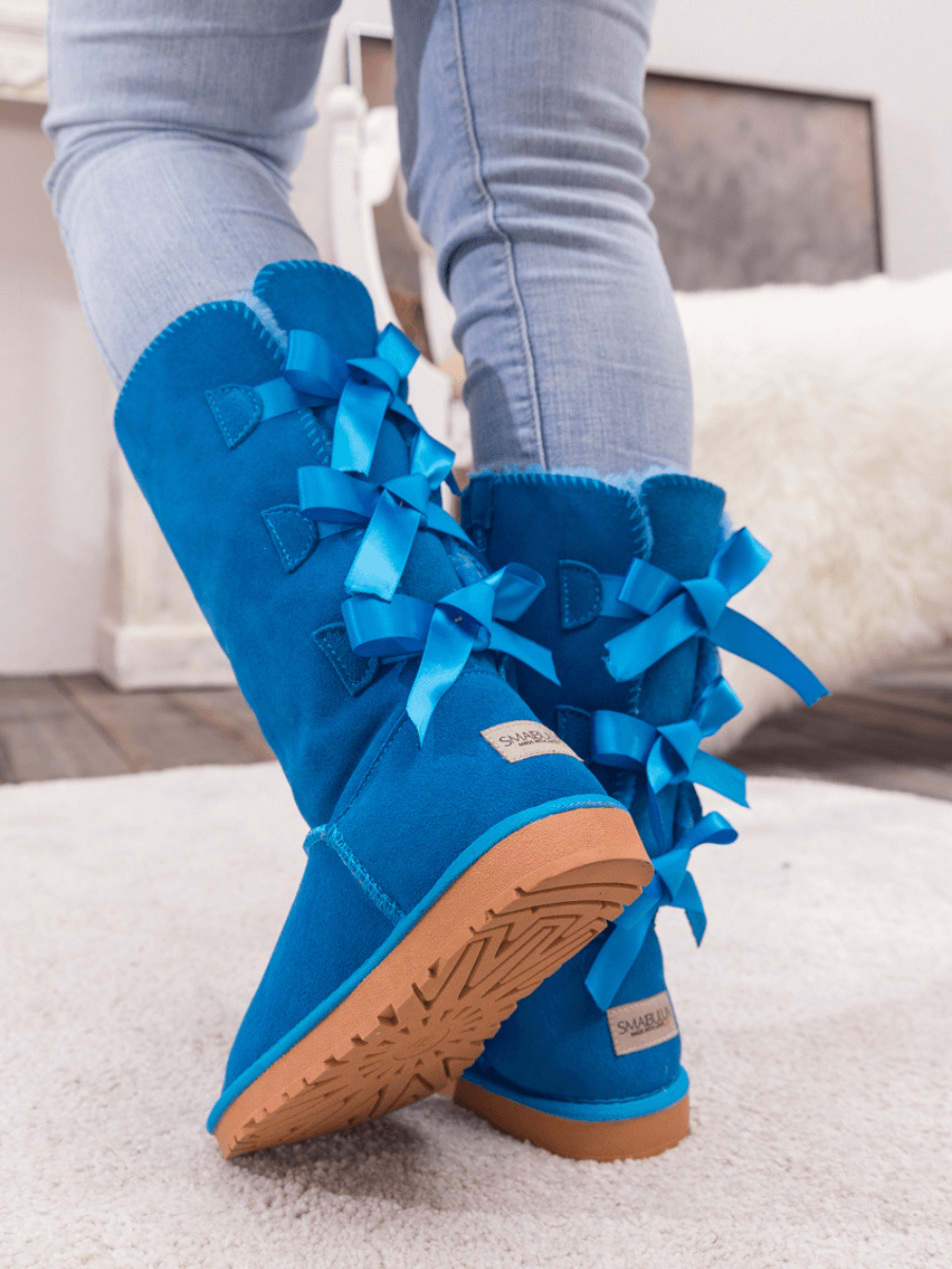 SMAIBULUN Ugg | Tri Ribbon Bow Suede Boots - Blue