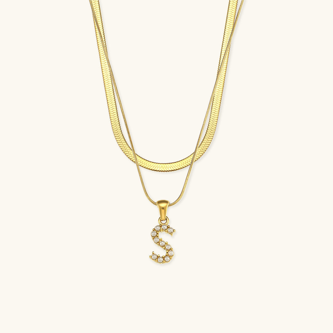 Opal Charm - Layered Gold Initial Necklace