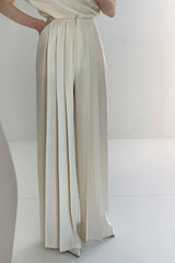 Saga Solid Pleated High Waist Wide Leg Pants