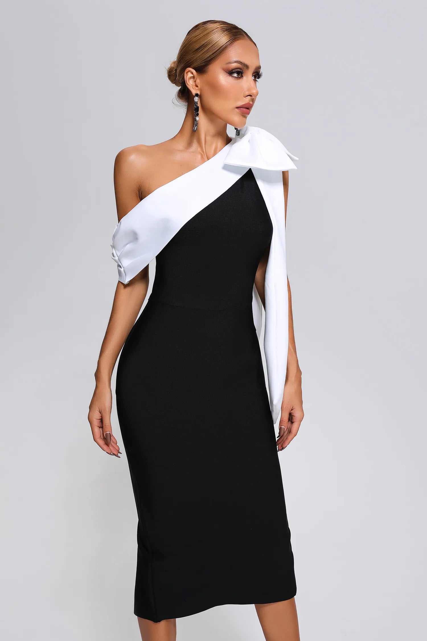 Sammi Black and White Bandage Midi Dress