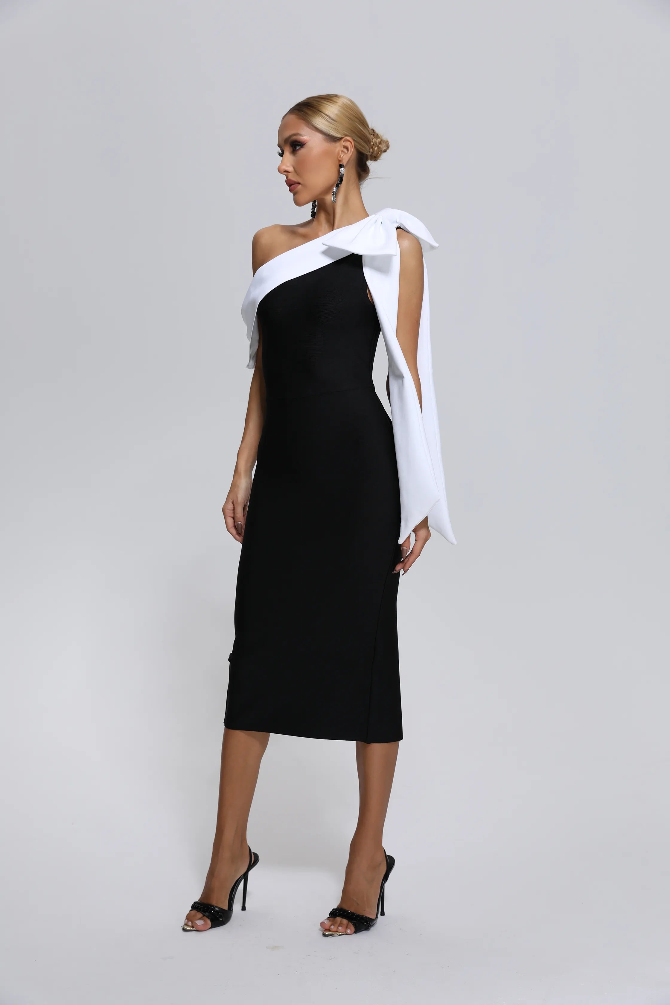 Sammi Black and White Bandage Midi Dress