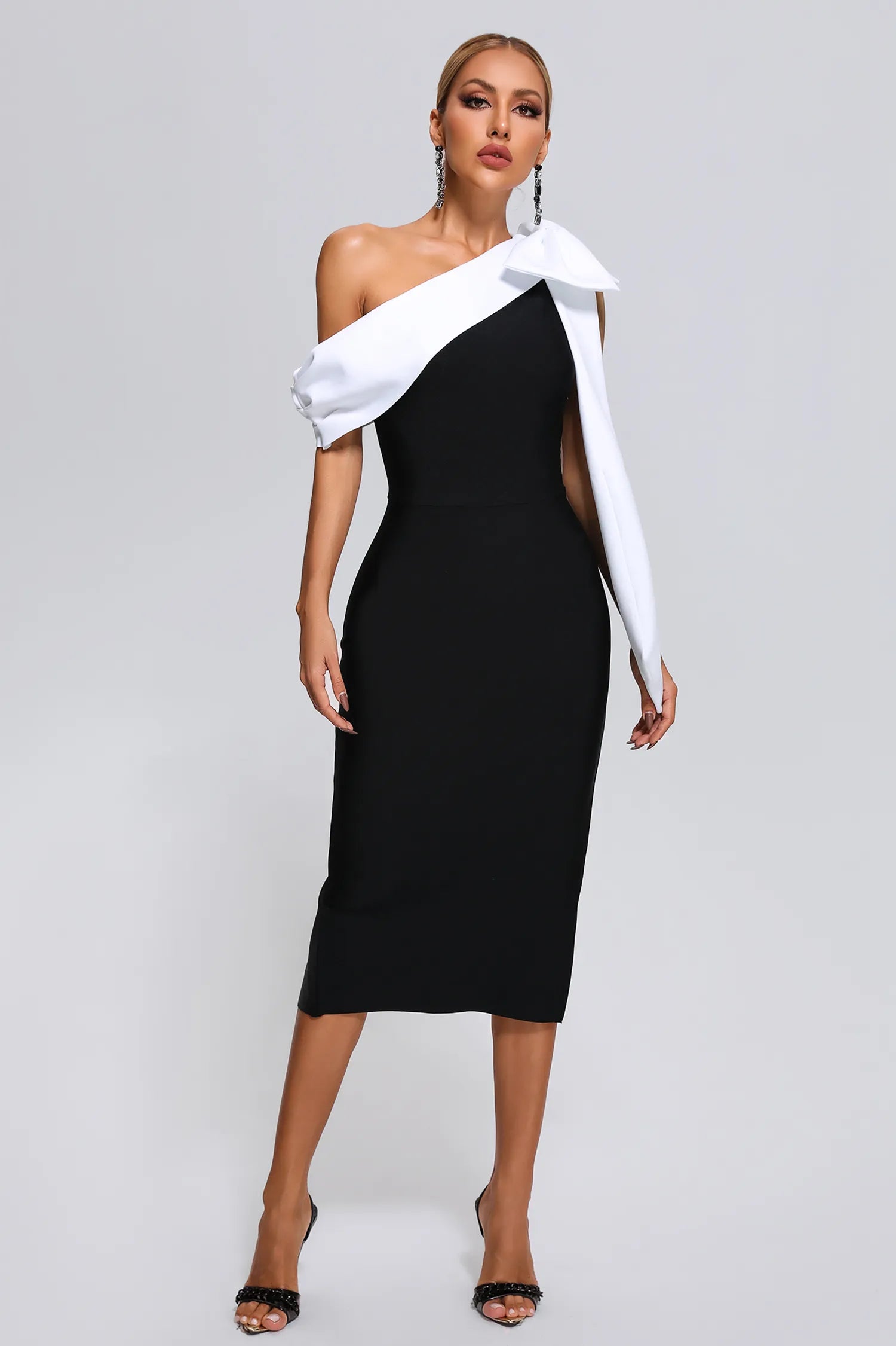 Sammi Black and White Bandage Midi Dress