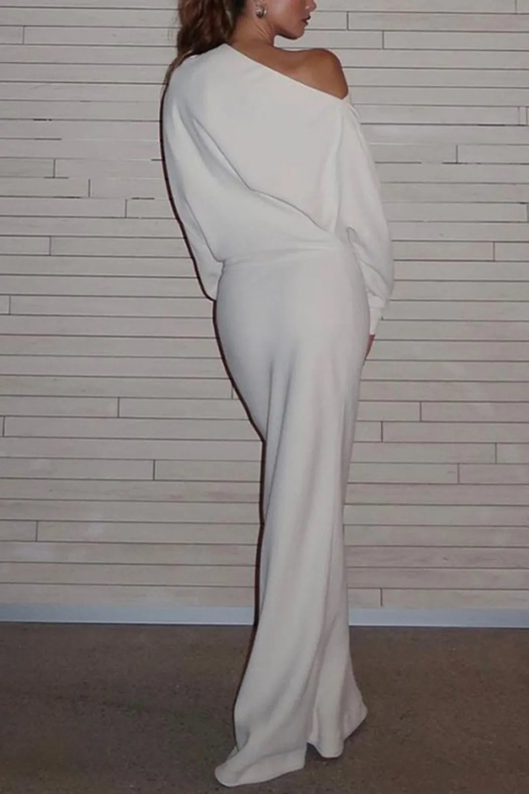 Sassy Asymmetrical Solid Long Sleeve Maxi Dress