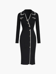 Sassy Contrast Trim Wrap Knit Midi Dress