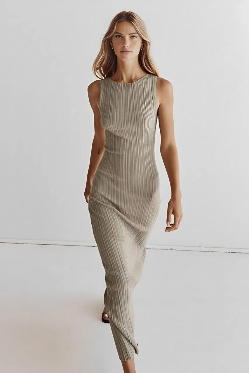 Sekani Solid Ribbed Sleeveless Knit Maxi Dress