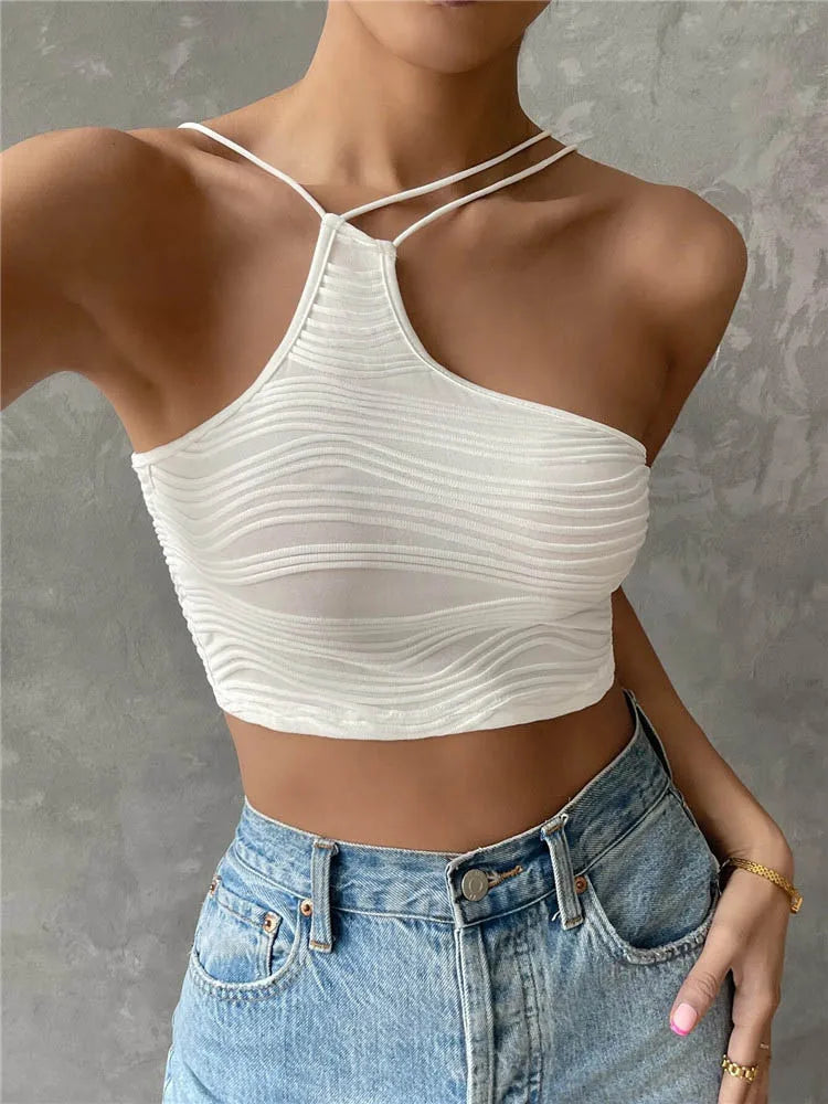 Sexy Asymmetric Neck Cami Top Women Summer Y2K Clothes Grunge High Street Sleeveless Backelss Club Crop Top Streetwear 2024