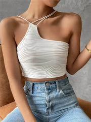 Sexy Asymmetric Neck Cami Top Women Summer Y2K Clothes Grunge High Street Sleeveless Backelss Club Crop Top Streetwear 2024