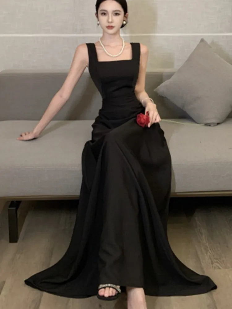 Sexy Backless Evening Party Dress Sleeveless Solid A-line Long Dresses for Women Spring Summer Prom Robe Vestidos Mujer New