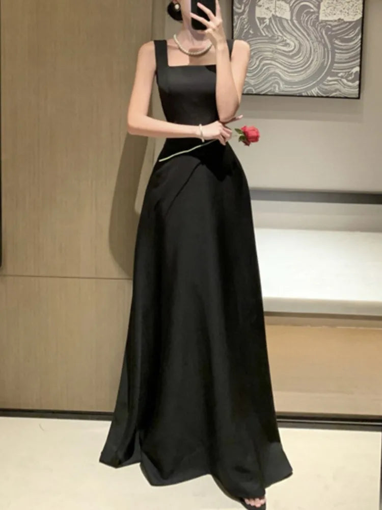 Sexy Backless Evening Party Dress Sleeveless Solid A-line Long Dresses for Women Spring Summer Prom Robe Vestidos Mujer New