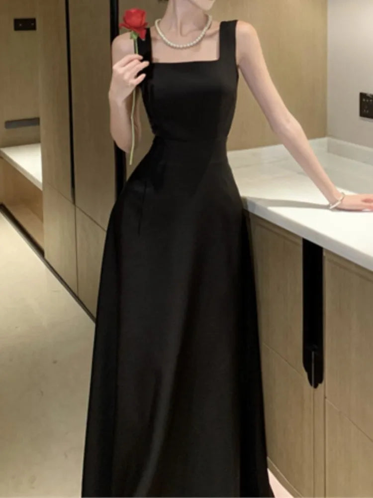 Sexy Backless Evening Party Dress Sleeveless Solid A-line Long Dresses for Women Spring Summer Prom Robe Vestidos Mujer New