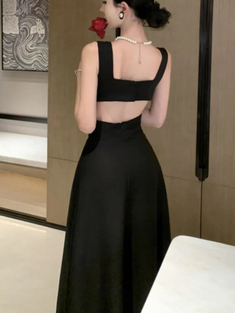 Sexy Backless Evening Party Dress Sleeveless Solid A-line Long Dresses for Women Spring Summer Prom Robe Vestidos Mujer New