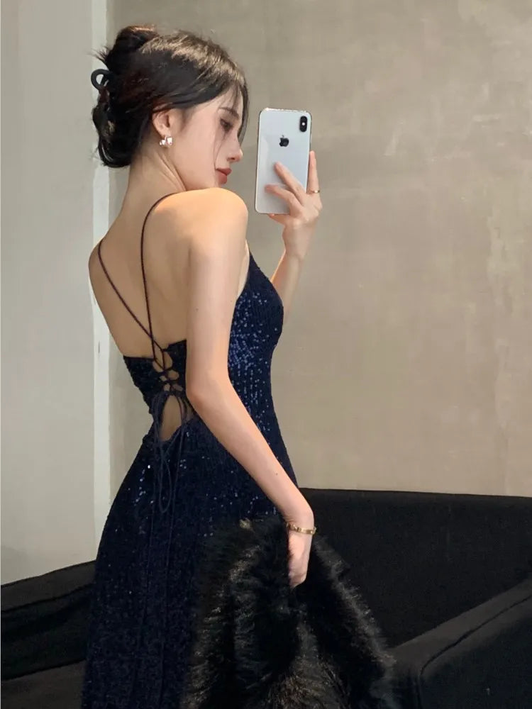 Sexy Backless Evening Party Dresses for Women V-Neck Split Slim Spring Summer Luxury Maxi Dress Prom Robe Birthday Vestidos New