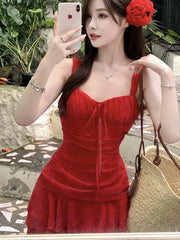 Sexy Beach Style Short Dresses for Women Summer New Spaghetti Strap Ruffles Party Dress Sleeveless Y2K Korean Fashion Vestido