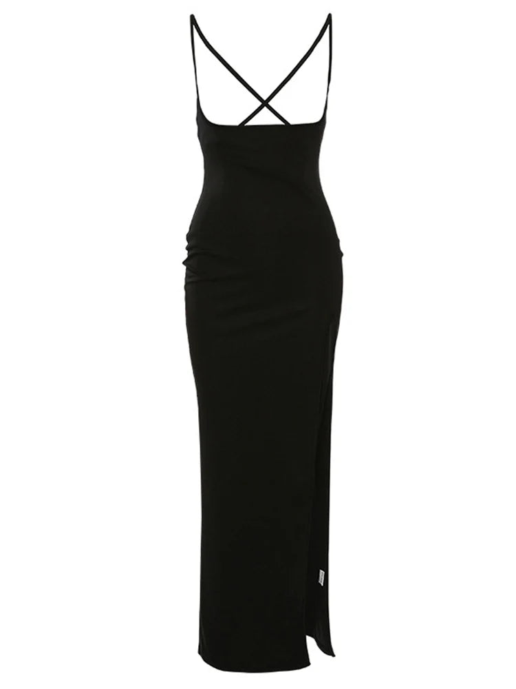 Sexy Black High Waisted A Line Suspender Skirts Womens Spring Summer 2024 Women High Split Long Maxi Skirt