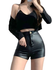 Sexy Black PU Fashion Casual Summer Shorts Women Clothing Faux Leather Goth High Waisted Womens Shorts Y2k Hot Woman Short Pants