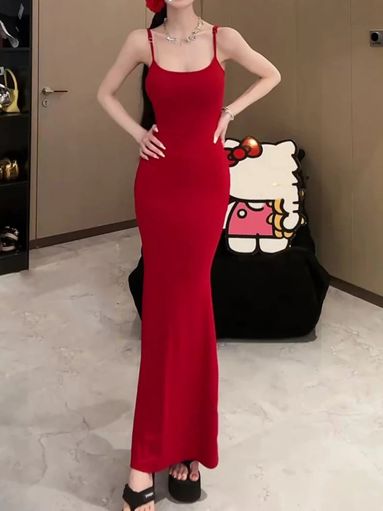 Sexy Hollow Butterfly Backless Dresses Women Y2K Summer Elegant Outfits Lady Red Maxi Dress Bodycon Birthday Party Club Sundress