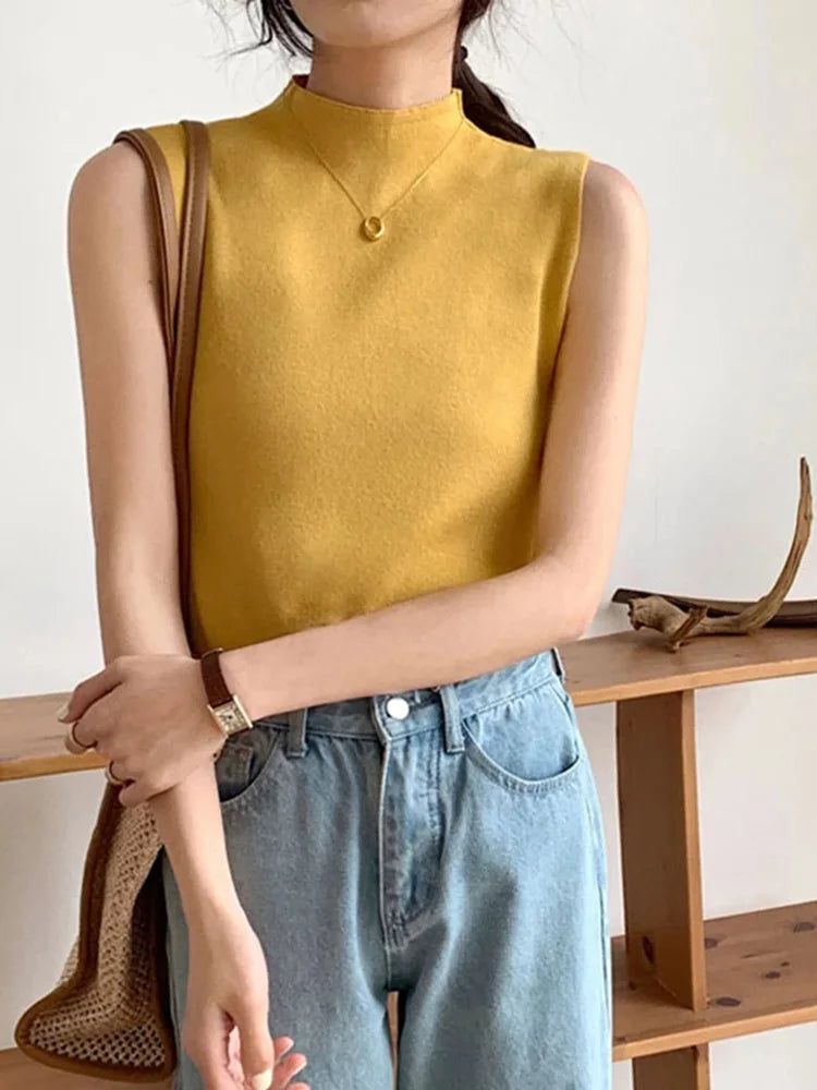 Sexy Knitted Top Summer Turtleneck Tank top Women camisole Blouse Sleeveless Slim Top Female sleveless t-shirt Vest Casual Camis