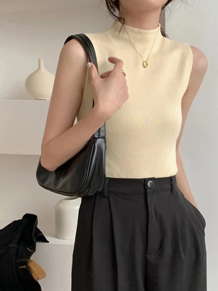 Sexy Knitted Top Summer Turtleneck Tank top Women camisole Blouse Sleeveless Slim Top Female sleveless t-shirt Vest Casual Camis