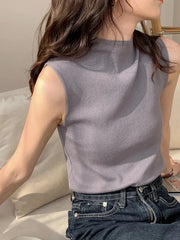 Sexy Knitted Top Summer Turtleneck Tank top Women camisole Blouse Sleeveless Slim Top Female sleveless t-shirt Vest Casual Camis