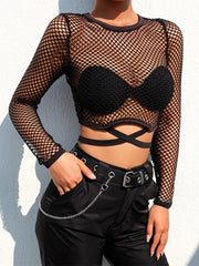 Sexy New Mesh Goth Long Sleeve T shirt Women Hollow See-through Fishnet Tops Summer Casual Shirt Streetwear Women’s Clothing