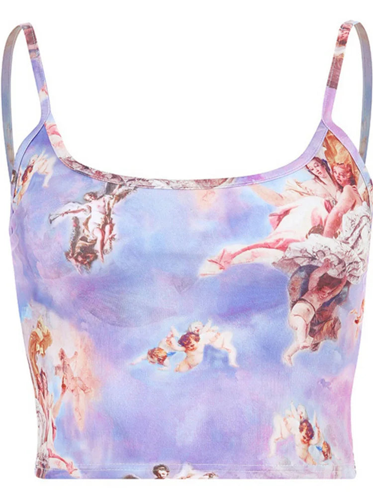 Sexy Slim Sling Angel Print Summer Camisole Women’s Sexy Streetwear Short Cropped Navel Bra Top