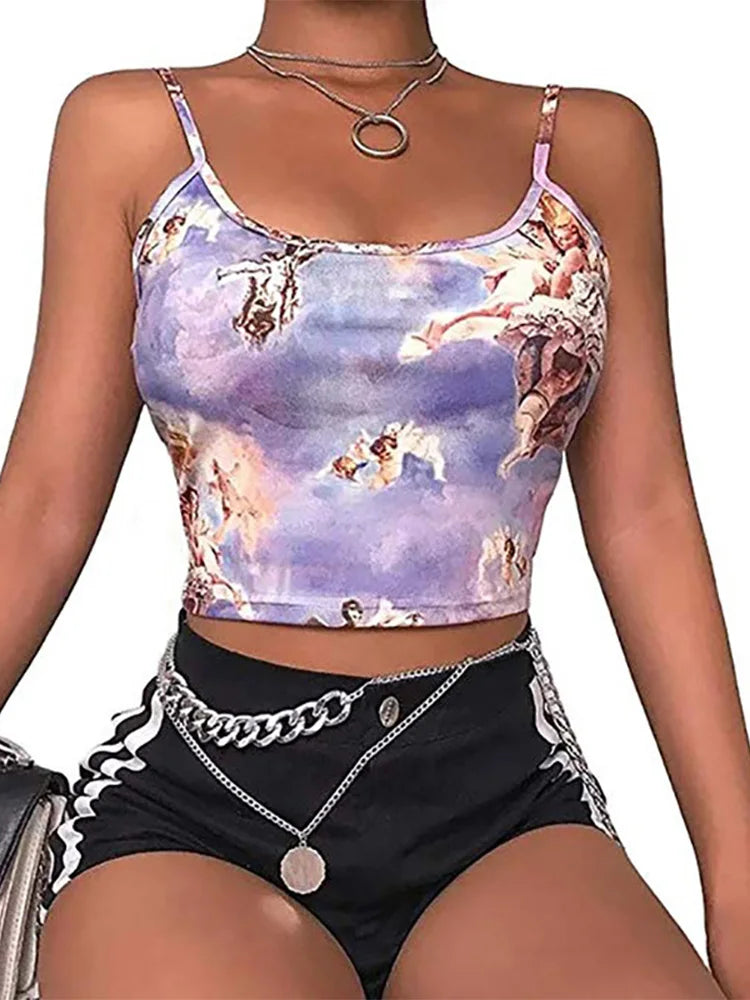 Sexy Slim Sling Angel Print Summer Camisole Women’s Sexy Streetwear Short Cropped Navel Bra Top