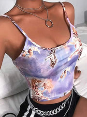 Sexy Slim Sling Angel Print Summer Camisole Women’s Sexy Streetwear Short Cropped Navel Bra Top