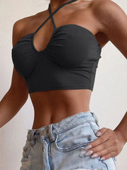 Sexy Solid Lace Up Bow Halter Ruched Crop Top Fashion Sleeveless Backless Tube Tops Female Streetwear Tops 2024 New Women