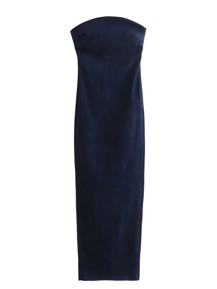 Sexy Strapless Backless Zipper Split Dress Party Blue Denim Female Long Dress for Women Clothes Summer Evening Dresses