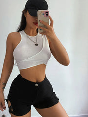 Sexy Streetwear Asymmetrical Tank Top Two Piece Vest Summer Clothes for Women Casual Ribbed Crop Tops