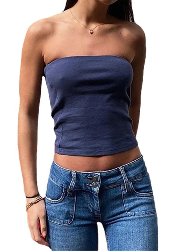 Sexy Tube Tops Women 2024 Skinny Summer Off Shoulder Blue Y2k 90s Sexi Crop Top Streetwear