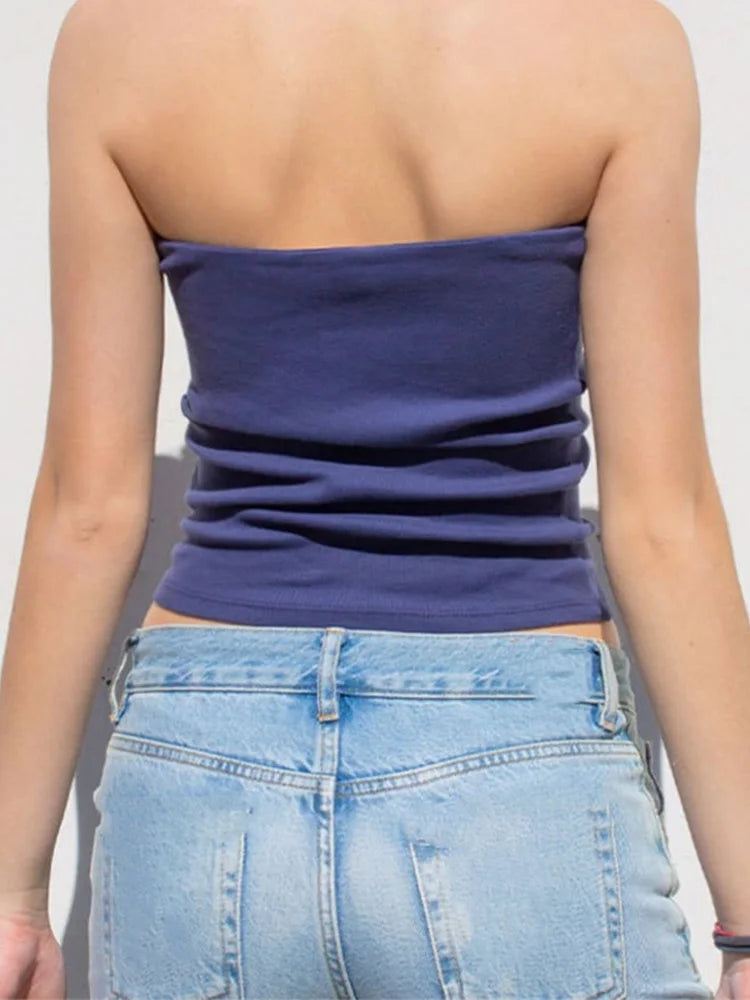 Sexy Tube Tops Women 2024 Skinny Summer Off Shoulder Blue Y2k 90s Sexi Crop Top Streetwear