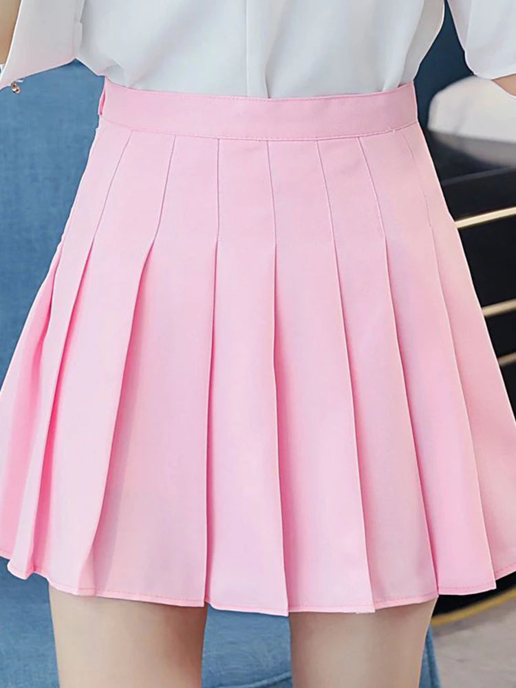 Sexy Women Pleated Skirt Summer High Waist Chic A Line Ladies Pink Mini Skirt Korean Zipper Preppy Style Girls Dance Skirt