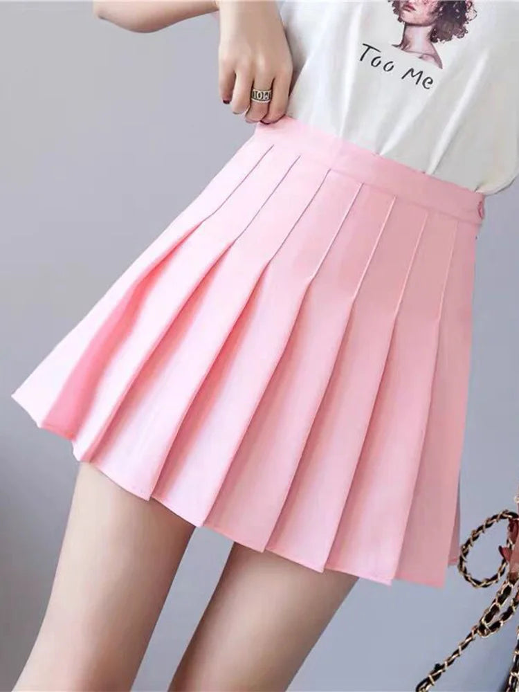 Sexy Women Pleated Skirt Summer High Waist Chic A Line Ladies Pink Mini Skirt Korean Zipper Preppy Style Girls Dance Skirt