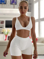 Sexy Women Sleeveless Strap Bra Bustiers Tank Vest Crop Tops High Waist Shorts Pants Trousers Tracksuit Summer 2024