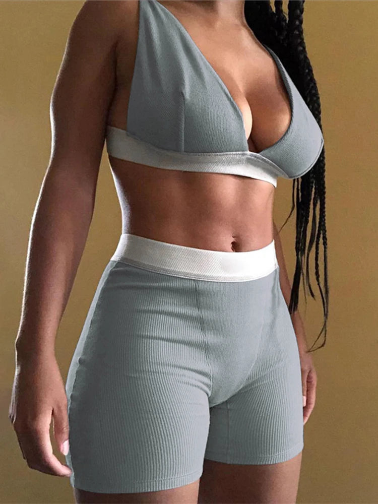 Sexy Women Sleeveless Strap Bra Bustiers Tank Vest Crop Tops High Waist Shorts Pants Trousers Tracksuit Summer 2024